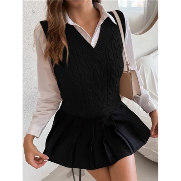 Solid Cable Knit Sweater Vest Without Blouse - Picture 6 of 6